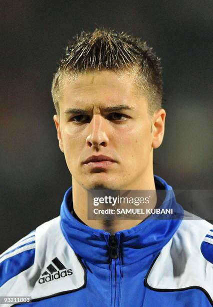 Slovak national football goalkeeper Lubos Kamenar poses on November 17, 2009 prior to FIFA World Cup 2010 friendly football match Slovakia against...