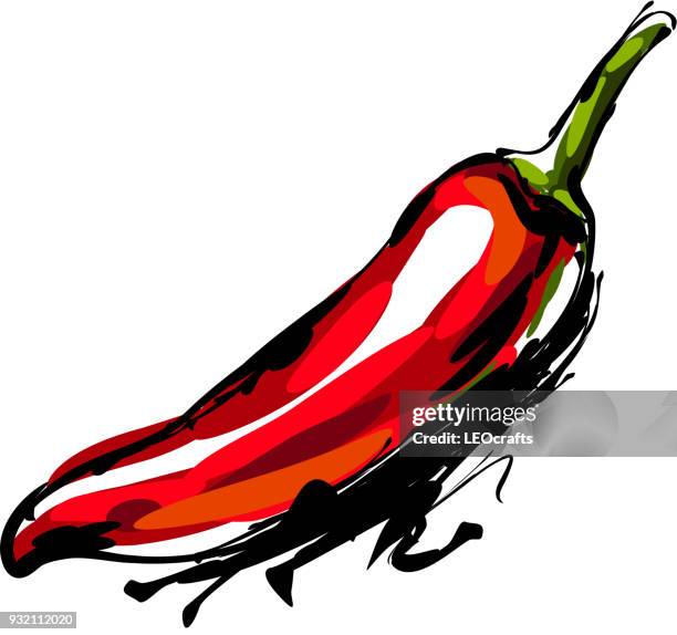 chili-pfeffer-zeichnung - chili schote stock-grafiken, -clipart, -cartoons und -symbole