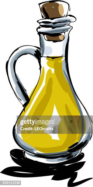 olive oil drawing - olive oil stock illustrations