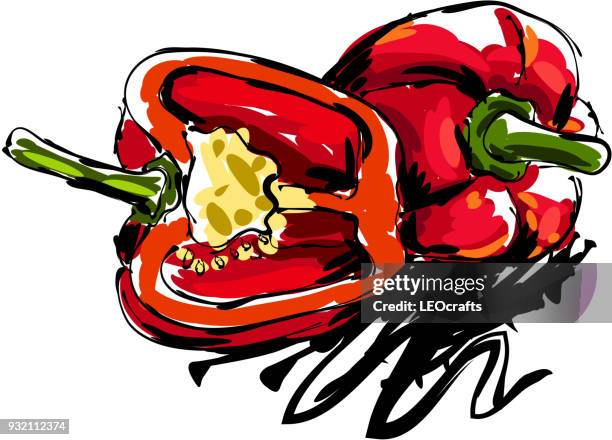 bell pepper drawing - sliced red pepper stock illustrations