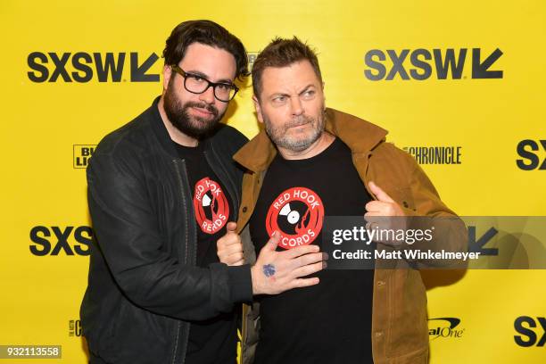 Brett Haley and Nick Offerman attend the "Hearts Beat Loud" Premiere 2018 SXSW Conference and Festivals at Paramount Theatre on March 14, 2018 in...