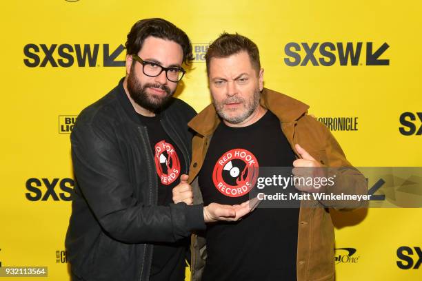 Brett Haley and Nick Offerman attend the "Hearts Beat Loud" Premiere 2018 SXSW Conference and Festivals at Paramount Theatre on March 14, 2018 in...