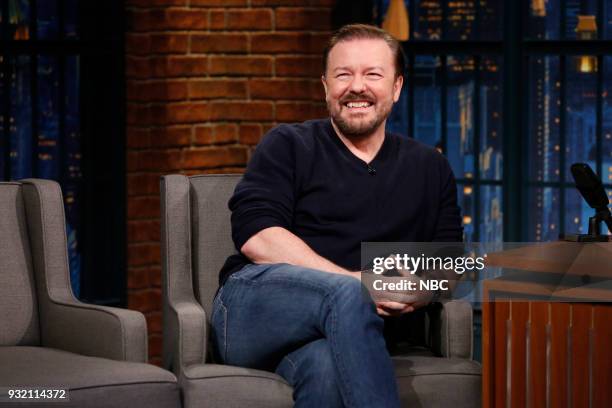 Episode 660 -- Pictured: Comedian Ricky Gervais during an interview on March 14, 2018 --