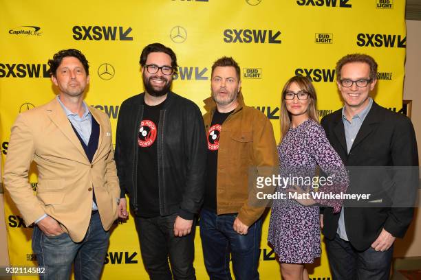 Houston King, Brett Haley, Nick Offerman, Theodora Dunlap and Sam Bisbee attend the "Hearts Beat Loud" Premiere 2018 SXSW Conference and Festivals at...