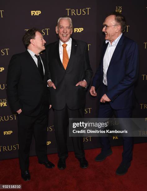 Writer / Producer Simon Beaufoy, actor Donald Sutherland and director Danny Boyle attend the FX Networks' "Trust" New York Screening at Florence...