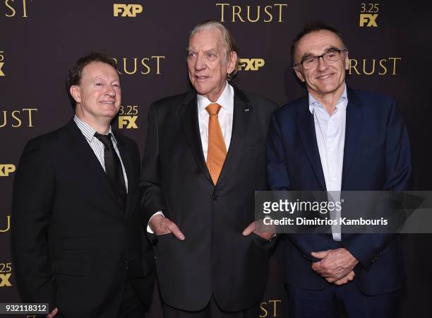 Writer / Producer Simon Beaufoy, actor Donald Sutherland and director Danny Boyle attend the FX Networks' "Trust" New York Screening at Florence...