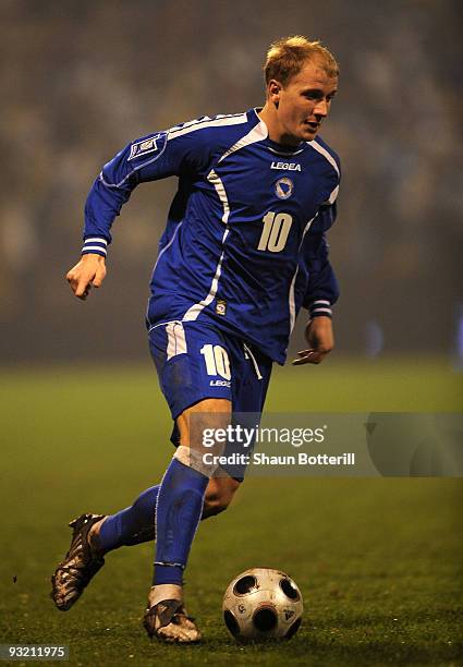 Senijad Ibricic of Bosnia-Herzegovina during the FIFA2010 World Cup Qualifier 2nd Leg match between Bosnia-Herzegovina and Portugal at stadium Bolini...