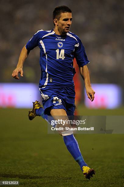 Vedad Ibisevic of Bosnia-Herzegovina during the FIFA2010 World Cup Qualifier 2nd Leg match between Bosnia-Herzegovina and Portugal at stadium Bolini...