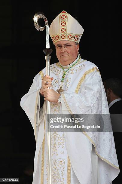 Archbishop Bernard Barsi of Monaco arrives at the Cathedral before attending the annual traditional Thanksgiving Mass as part of Monaco's National...