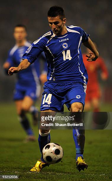 Vedad Ibisevic of Bosnia-Herzegovina during the FIFA2010 World Cup Qualifier 2nd Leg match between Bosnia-Herzegovina and Portugal at stadium Bolini...