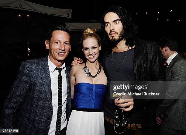 Editor-in-Chief Jim Nelson, actress January Jones and comedian Russell Brand attend the GQ 'Men of the Year' party held at Chateau Marmont on...