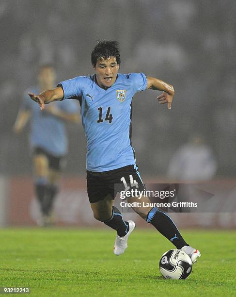 Nicolas Lodeiro of Uruguay in action during the 2010 FIFA World Cup Play Off Second Leg Match between Uruguay and Costa Rica at The Estadio...