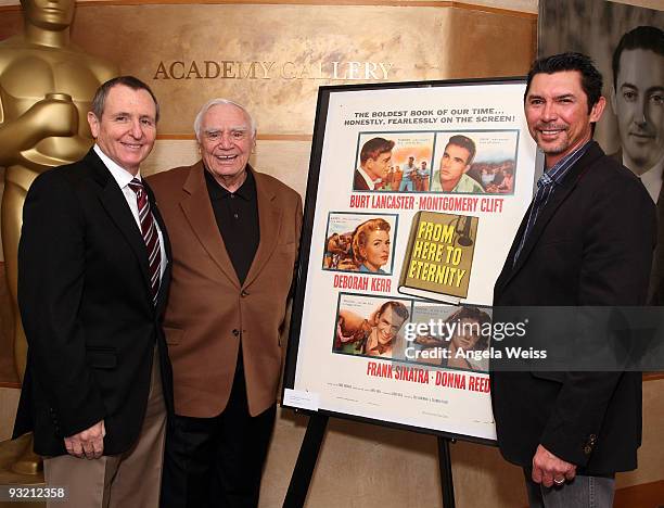 Academy president Tom Sherak, actor Ernest Borgnine and program host Lou Diamond Phillips attend the AMPAS screening of 'From Here To Eternity' at...