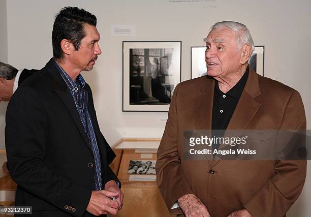 Program host Lou Diamond Phillips and actor Ernest Borgnine attend the AMPAS screening of 'From Here To Eternity' at the Samuel Goldwyn Theater on...