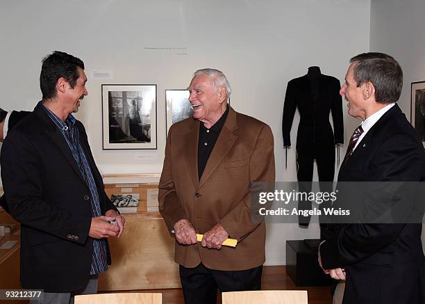 Program host Lou Diamond Phillips, actor Ernest Borgnine and AMPAS president Tom Sherak attend the AMPAS screening of 'From Here To Eternity' at the...