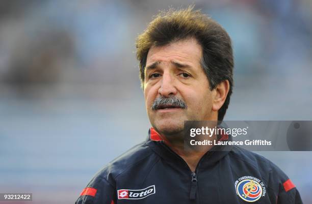 Costa Rica Coach Rene Simoes looks on duing the 2010 FIFA World Cup Play Off Second Leg Match between Uruguay and Costa Rica at The Estadio...