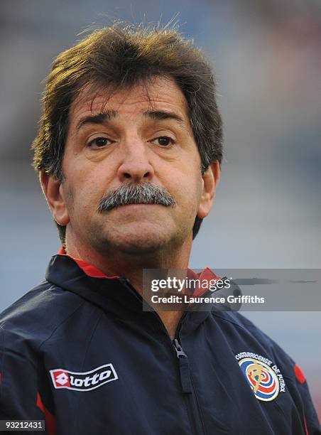 Costa Rica Coach Rene Simoes looks on duing the 2010 FIFA World Cup Play Off Second Leg Match between Uruguay and Costa Rica at The Estadio...