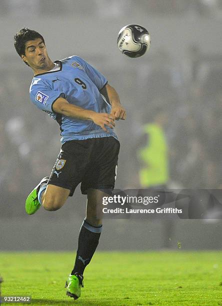 Luis Suarez of Uruguay in action duing the 2010 FIFA World Cup Play Off Second Leg Match between Uruguay and Costa Rica at The Estadio Centenario on...