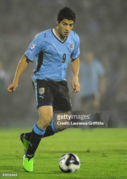 Luis Suarez of Uruguay in action duing the 2010 FIFA World Cup Play Off Second Leg Match between Uruguay and Costa Rica at The Estadio Centenario on...