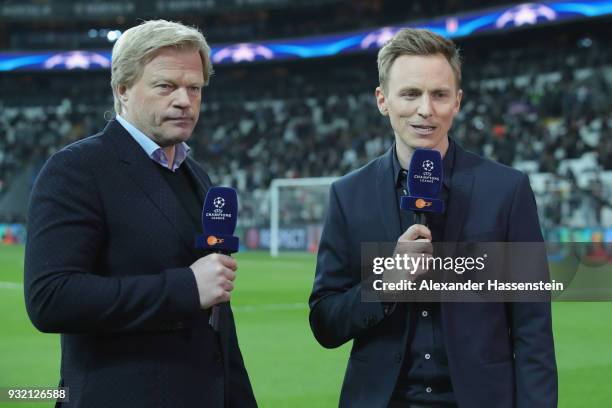 Presenter Jochen Breyer and Oliver Kahn prior to the UEFA Champions League Round of 16 Second Leg match Besiktas and Bayern Muenchen at Vodafone Park...