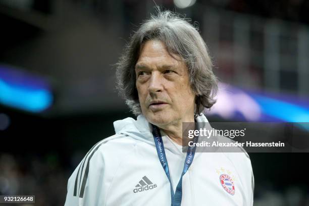 Bayern Muenchen Team doctor Hans-Wilhelm Mueller-Wohlfahrt looks on prior to the UEFA Champions League Round of 16 Second Leg match Besiktas and...