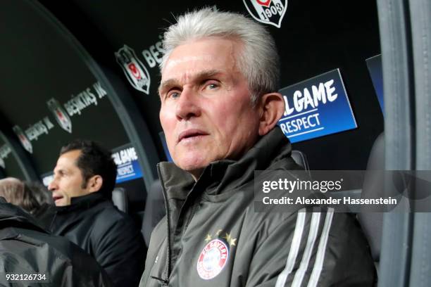 Jupp Heynckes, head coach of Bayern Muenchen looks on prior to the UEFA Champions League Round of 16 Second Leg match Besiktas and Bayern Muenchen at...