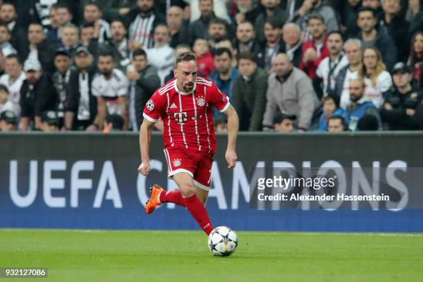 Franck Ribery of FC Bayern Muenchen runs with the ball during the UEFA Champions League Round of 16 Second Leg match Besiktas and Bayern Muenchen at...