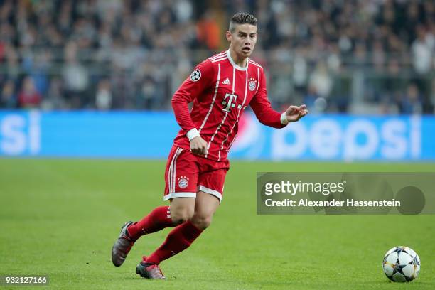 James Rodríguez of FC Bayern Muenchen runs with the ball during the UEFA Champions League Round of 16 Second Leg match Besiktas and Bayern Muenchen...