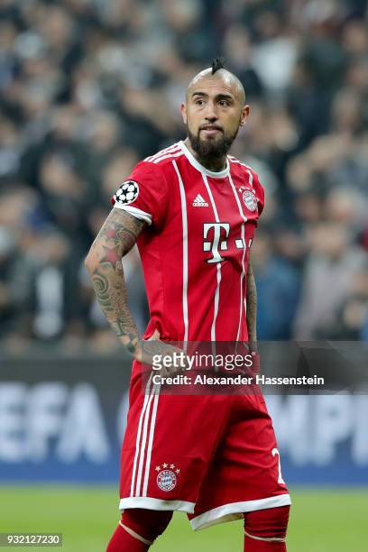 Arturo Vidal of FC Bayern Muenchen looks on during the UEFA Champions League Round of 16 Second Leg match Besiktas and Bayern Muenchen at Vodafone...