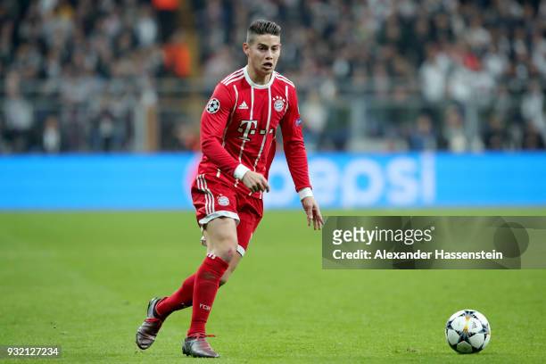 James Rodríguez of FC Bayern Muenchen runs with the ball during the UEFA Champions League Round of 16 Second Leg match Besiktas and Bayern Muenchen...