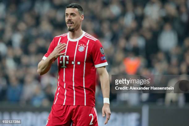 Sandro Wagner of FC Bayern Muenchen reacts during the UEFA Champions League Round of 16 Second Leg match Besiktas and Bayern Muenchen at Vodafone...