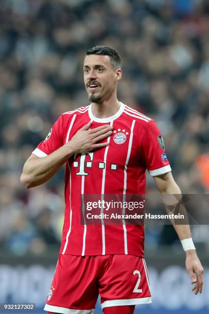 Sandro Wagner of FC Bayern Muenchen reacts during the UEFA Champions League Round of 16 Second Leg match Besiktas and Bayern Muenchen at Vodafone...