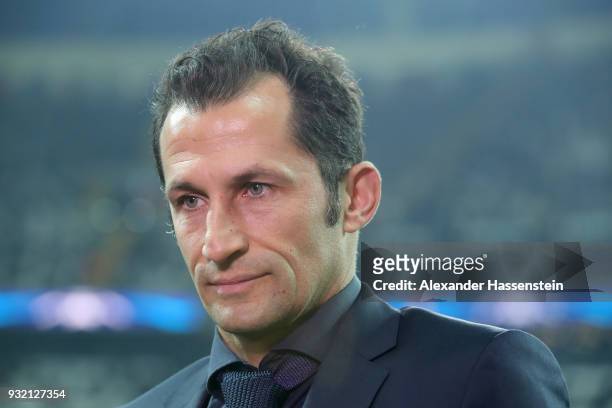 Hasan Salihamidzicm, sporting director of Bayern Muenchen looks on prior to the UEFA Champions League Round of 16 Second Leg match Besiktas and...