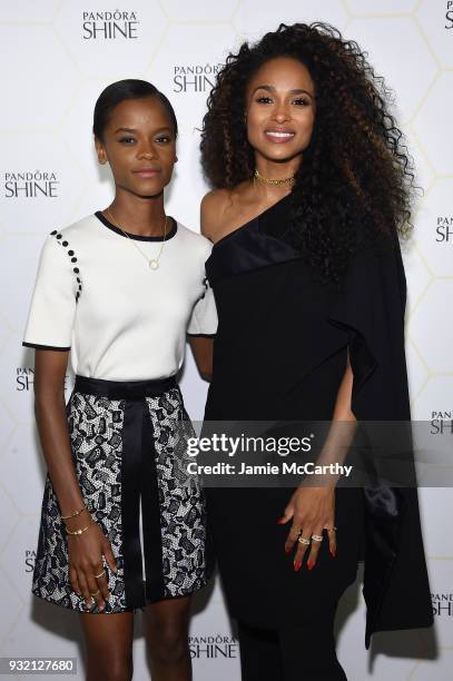 Letitia Wright and Ciara pose during the PANDORA Jewelry Shine Collection Launch with Ciara on March 14, 2018 in New York City.