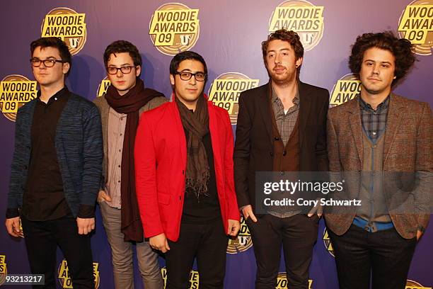 Musicians Nate Donmoyer, Nate Apruzzes, Ayad Al Adhamy, Ian Hultquist and Michael Angelakos of Passion Pit attend the 2009 mtvU Woodie Awards at the...