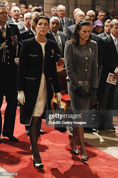 Princess Caroline of Hanover and Princess Stephanie of Monaco arrive at the Cathedral to attend the annual traditional Thanksgiving Mass as part of...