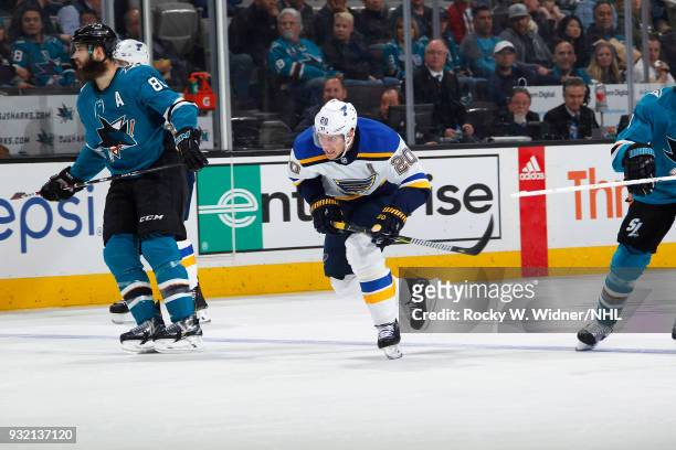 Alexander Steen of the St. Louis Blues skates against the San Jose Sharks at SAP Center on March 8, 2018 in San Jose, California. Alexander Steen