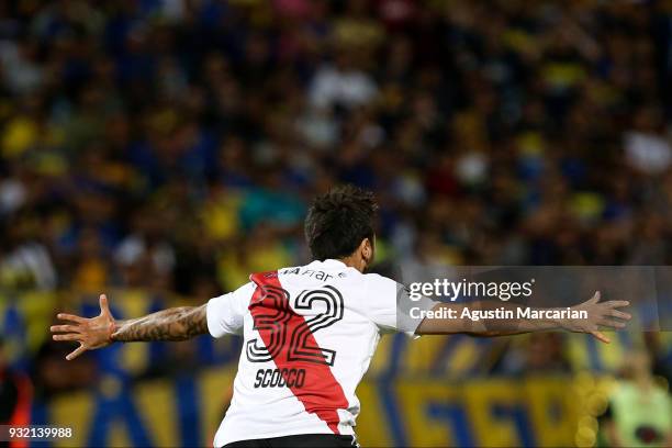 Ignacio Scocco of River Plate celebrates after scoring the second goal of his team during the Supercopa Argentina 2018 between River Plate and Boca...