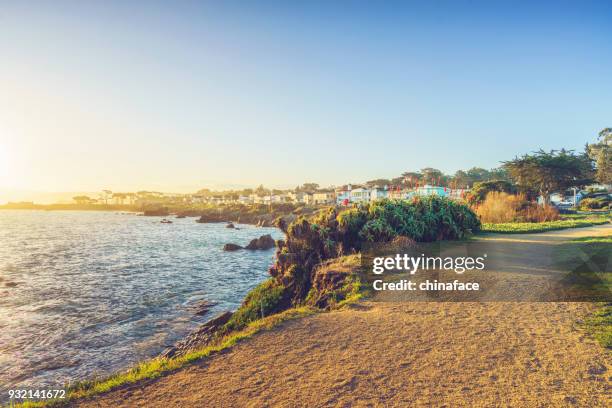 schilderachtige carmel strand van carmel-by-the-sea, californië - city of monterey californië stockfoto's en -beelden