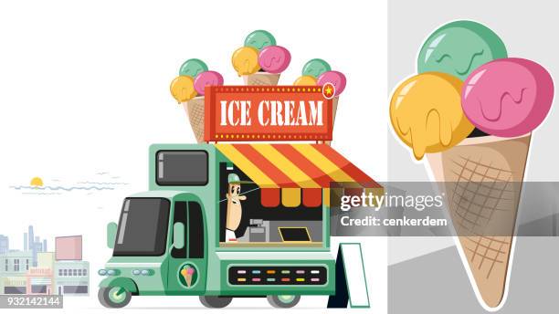 ice cream truck - man ready to eat stock illustrations