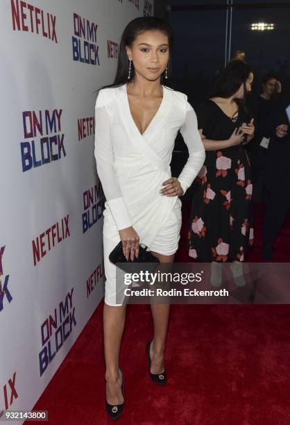 Actress Sierra Capri arrives at the premiere of Netflix's "On My Block" at NETFLIX on March 14, 2018 in Los Angeles, California.