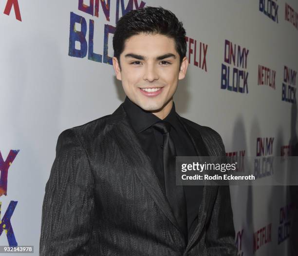 Actor Diego Tinoco arrives at the premiere of Netflix's "On My Block" at NETFLIX on March 14, 2018 in Los Angeles, California.