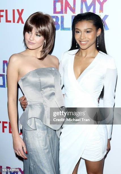 Ronni Hawk and Sierra Capri arrive to the Los Angeles premiere of Netflix's "On My Block" held at NETFLIX on March 14, 2018 in Los Angeles,...