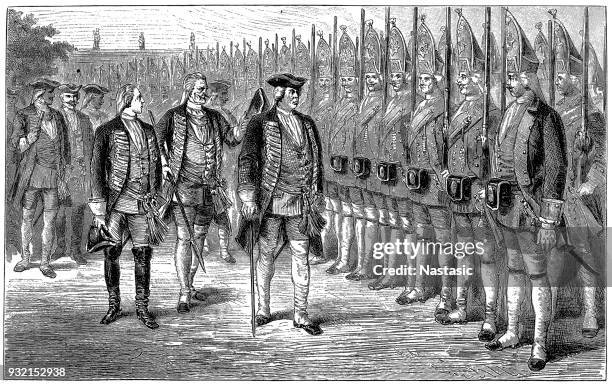 frederick william i, 14.8.1688 - 31.5.1740, king in prussia 25.2.1713 - 31.5.1740, half length, inspecting his potsdam giants - historical geopolitical location stock illustrations