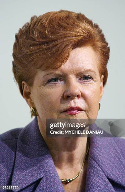 Latvian President Vaira Vike-Freiberga attends the inauguration of an exhibition entitled "la guerre après la guerre : Lettonie 1945-1956" , 05...