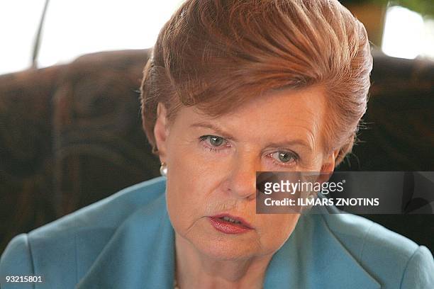 Latvian President Vaira Vike-Freiberga gives an interview to AFP 24 March 2005, in Jurmala. New EU and NATO member Latvia is "finally where we want...