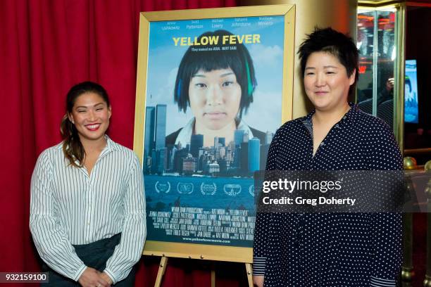 Actress Jenna Ushkowitz and Writer/Director Kat Moon attend the "Yellow Fever" Los Angeles Feature Film Premiere And Q&A at Laemmle Ahrya Fine Arts...