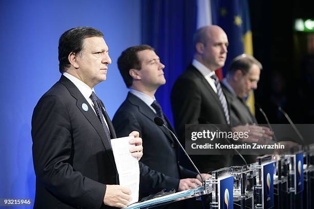 European Commission President Jose Manuel Barroso, Russian President Dmitry Medvedev, Swedish Prime Minister Fredrick Reinfeldt and EU Foreign Policy...