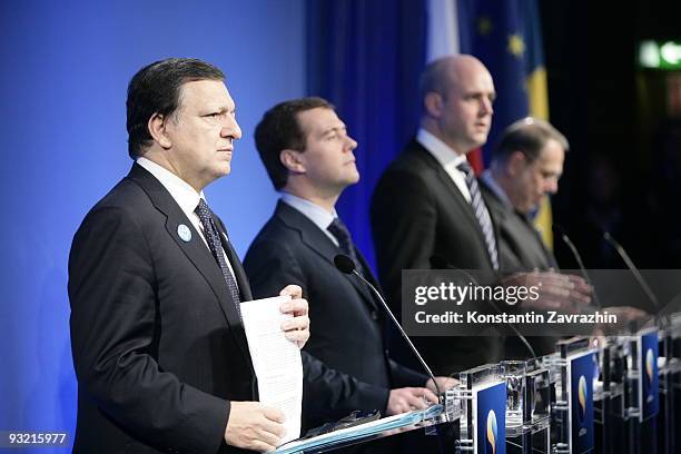 European Commission President Jose Manuel Barroso, Russian President Dmitry Medvedev, Swedish Prime Minister Fredrick Reinfeldt and EU Foreign Policy...