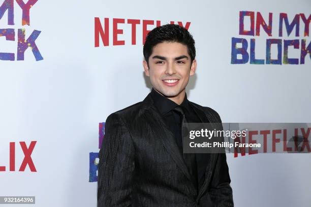 Diego Tinoco attends the premiere of Netflix's "On My Block" at NETFLIX on March 14, 2018 in Los Angeles, California.